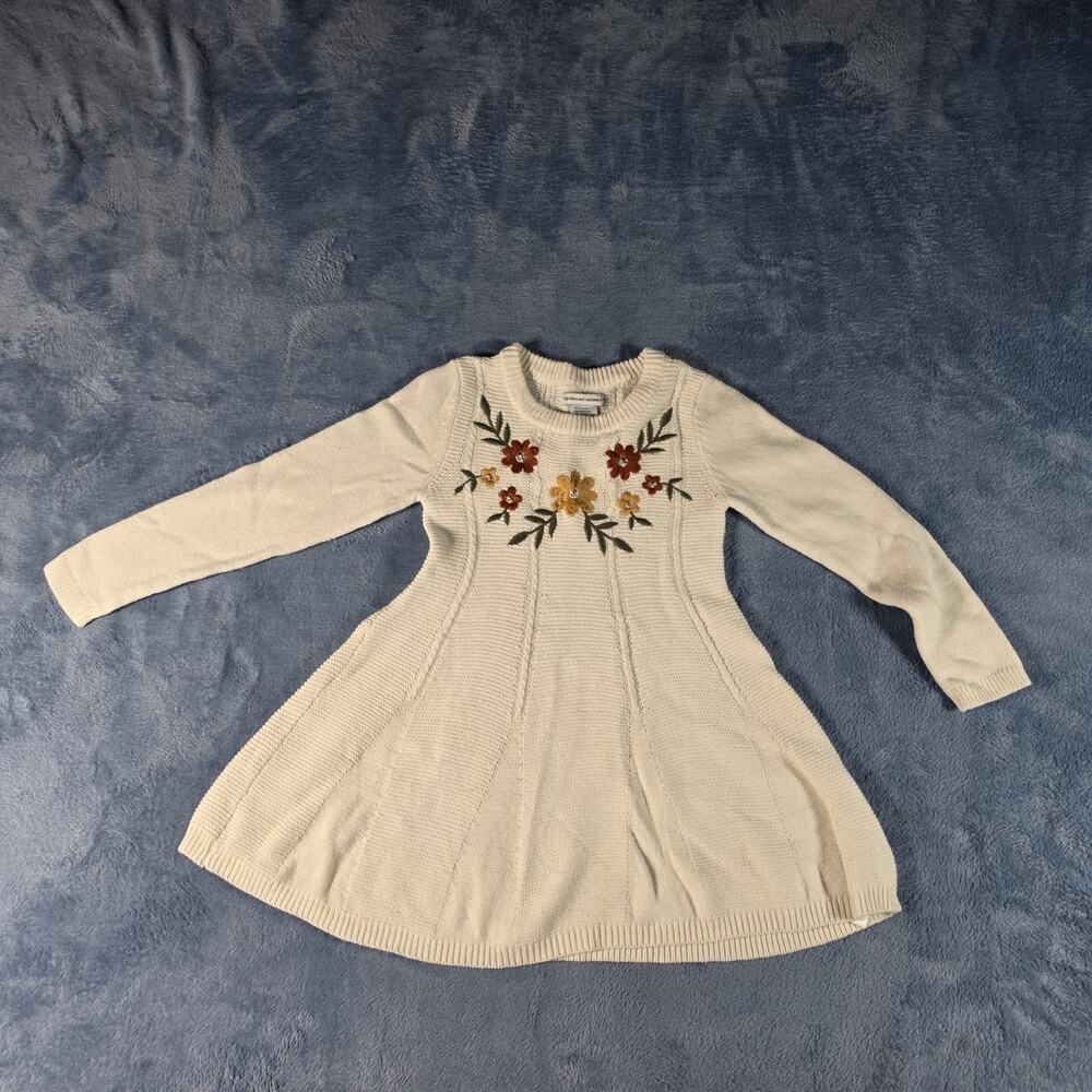 Cupcakes & Cashmere Girls 5/6 Cream Floral Embroidered Knit Sweater Dress